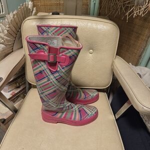 Sperry Pink Multicolor Plaid Waterproof Rain Boots